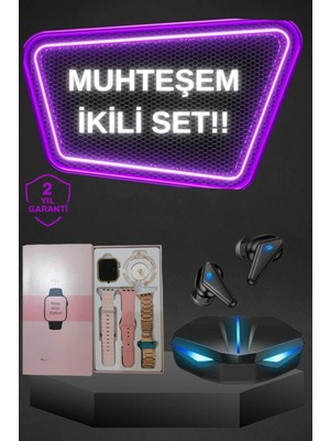Calperia Kadınlar Için Dokunmatik Ekran Akıllı Saat ve Gamer Kablosuz Bluetooth Kulaklık Anc Özelliği