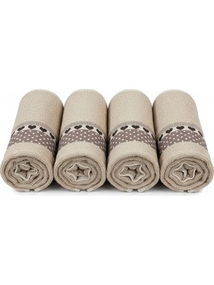 Savessa 4'lü Love Mutfak Havlusu %100 Pamuk-Çeyiz-Hediye-Banyo-Mutfak-El/yüz-Ekstrayumuşak-Camel(Sütlükahve)