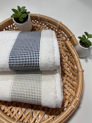 Savessa Line 2'li El Yüz Havlusu Ekstra Yumuşak Dokulu %100 Pamuk 50X100 cm Krem-Kahve Lacivert-Ekru