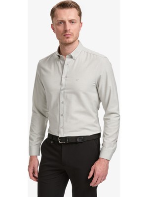 Pierre Cardin Erkek Gri Oxford Slim Fit Kolay Ütülenebilir Gömlek 50325365-VR024