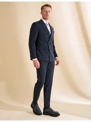 Pierre Cardin Erkek Lacivert Ex. Slim Fit Çizgili Kruvaze Takım Elbise 50325157-VR033