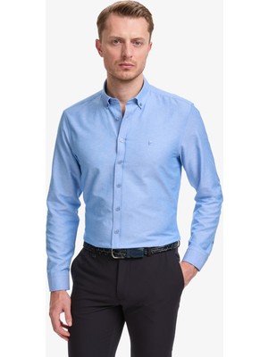 Pierre Cardin Erkek Mavi Oxford Slim Fit Kolay Ütülenebilir Gömlek 50325365-VR036