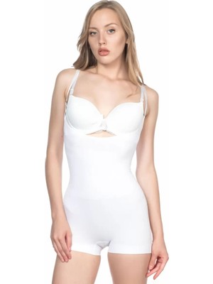 Moda Şahsenem Beyaz  2058 Göğsü Açık Kısa Paça Boy Korse