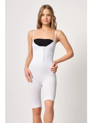Moda Şahsenem Beyaz  2093 Ön Agraflı Göğsü Açık Paçalı Boy Korse