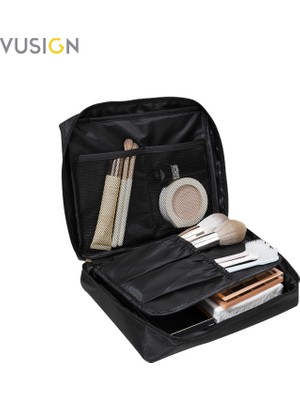 Vusign Kozmetik Saklama Çantası Seyahat Makyaj Üstten Açılır Organizer Çanta 21X8X18 cm Siyah