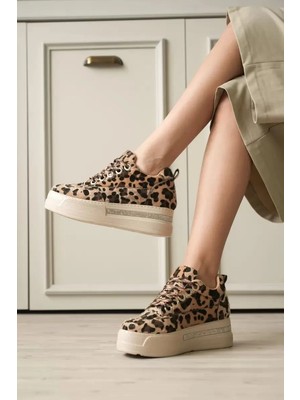 modaiconu Kadın Leopar Desenli Gizli Topuklu Sneaker TR04MS01E