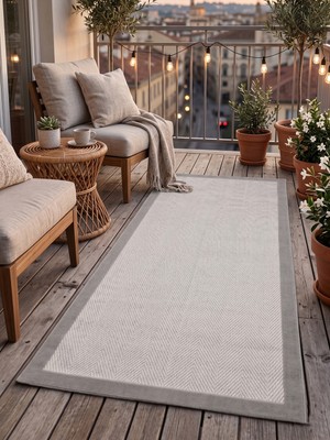 My Evilla Vektör Sisal Halı Kaymaz Taban Silinebilir Yıkanabilir Modern Salon Mutfak Koridor Halısı Beyaz Gri