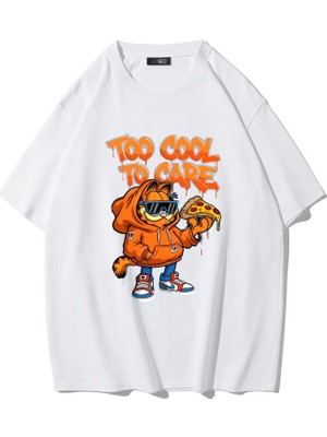 Brz Collection Unisex Oversize Too Cool To Care T-Shirt (Beyaz)