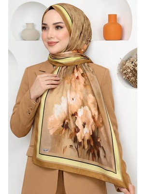 Hadiora Kadın Açık Kahve Sarı Çiçek Desenli Soft Şal