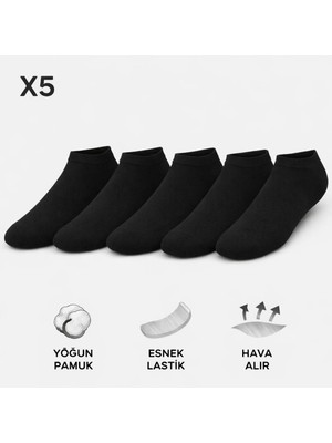 Tina Atelier 5çift Erkek Düz Spor Sneaker Patik Çorap (Siyah Set)