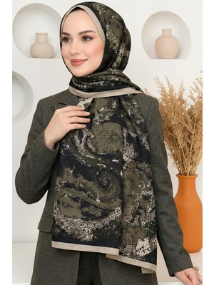 Hadiora Kadın Haki Siyah Soyut Desenli Organik Pamuk Soft Şal