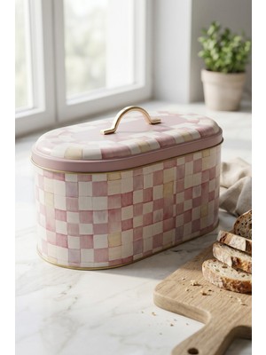 Evle Oval Ekmek Kutusu, 7 Lt Pink Checkers