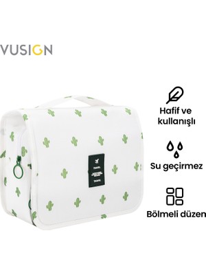 Vusign Kozmetik Saklama Çantası Seyahat Makyaj Organizer Çanta 24X9X20 cm Beyaz Rengi