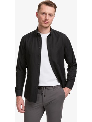 Pierre Cardin Erkek Siyah Oxford Slim Fit Kolay Ütülenebilir Gömlek 50325365-VR046
