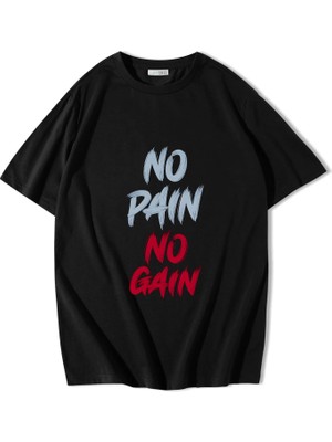 Brz Collection Unisex Oversize No Pain No Gain T-Shirt Siyah