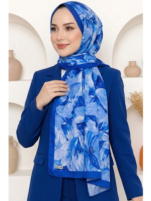 Hadiora Kadın Mavi Çiçek Desenli Soft Şal