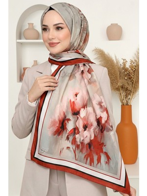 Hadiora Kadın Kırmızı Gri Çiçek Desenli Soft Şal