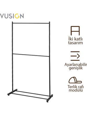 Vusign 2 Katlı Karbon Çelik Elbise Askısı Metal Kıyafet Askılığı 100X180 cm Ahşap Rengi