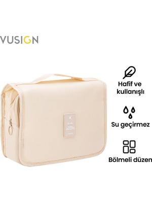 Vusign Kozmetik Saklama Çantası Seyahat Makyaj Organizer Çanta 24X9X20 cm Ahşap Rengi