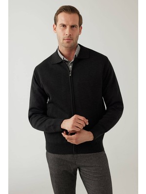 Ysf Erkek  Regular Fit Içi Astarlı Fermuarlı Triko Hırka