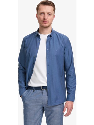 Pierre Cardin Erkek Lacivert Oxford Slim Fit Kolay Ütülenebilir Gömlek 50325365-VR033