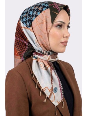 Hadiora Kadın Ekru Somon Zincir Desenli Inci Boncuklu Yazma
