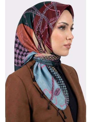 Hadiora Kadın Bordo Mavi Zincir Desenli Inci Boncuklu Yazma