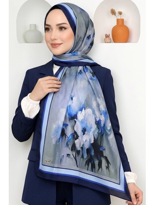 Hadiora Kadın Mavi Gri Çiçek Desenli Soft Şal