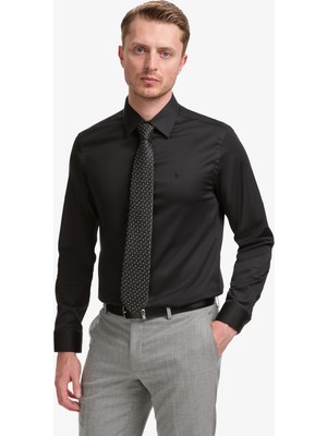 Pierre Cardin Erkek Siyah Slim Fit Uzun Kollu Esnek Basic Gömlek 50325162-VR046