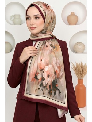 Hadiora Kadın Bordo Somon Çiçek Desenli Soft Şal
