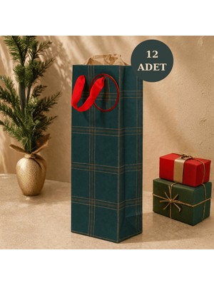 Sarkap 12'li 13X36X9 cm Özel Tasarım Yeşil Hediyelik Karton Çanta