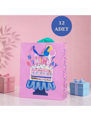 Sarkap 12'li 32X26X14 cm Özel Tasarım Pembe Pasta Model Karton Çanta