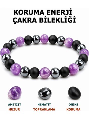 Morlisse Doğal Taş Çakra Bilekliği – Ametist, Hematit ve Oniks | Enerji, Koruma ve Huzur Bilekliği