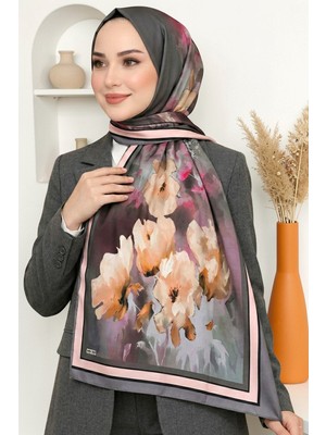 Hadiora Kadın Pudra Gri Çiçek Desenli Soft Şal