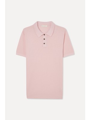 Erkek Pembe Düğmeli Polo Yaka Kısa Kollu Triko Kazak