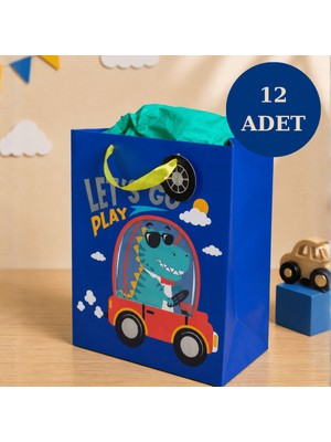 Sarkap 12'li 32X26X14 cm Özel Tasarım Mavi Araba Model Hediyelik Karton Çanta