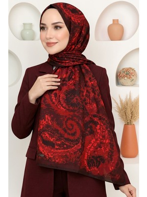 Hadiora Kadın Kırmızı Bordo Soyut Desenli Organik Pamuk Soft Şal