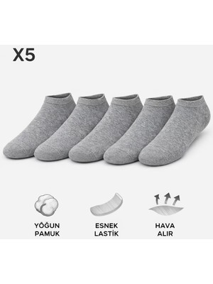 Tina Atelier 5çift Erkek-Kadın Düz Spor Sneaker Patik Çorap Unisex (Gri Set)