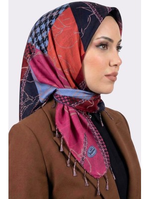 Hadiora Kadın Pembe Mavi Zincir Desenli Inci Boncuklu Yazma