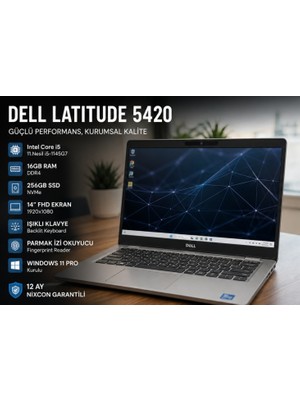 Yenilenmiş Dell Latitude 5420 i5 11.Nesil 8GB 256GB SSD Işıklı Klavye Parmak İzi 1 Yıl Garantili