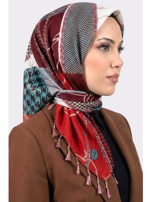 Hadiora Kadın Bordo Kırmızı Zincir Desenli Inci Boncuklu Yazma