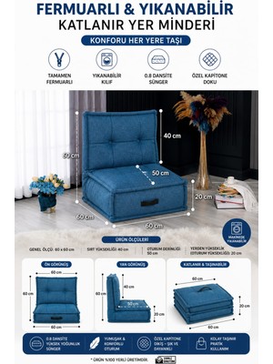 Colormix Fermuarlı Yıkanabilir Katlanır Çok Amaçlı Yer Minderi 60X60 cm Taşınabilir Minder