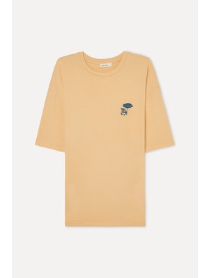 Mudo Erkek Sarı Nakışlı Oversize Bisiklet Yaka T-Shirt