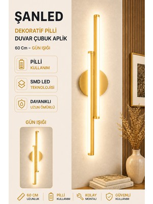 ŞANLED Dekoratif 20W Iç Mekan Gold Kasa Gün Işığı Işık 60 cm Duvar Aplik Pilli