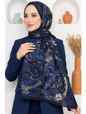 Hadiora Kadın Mavi Lacivert Soyut Desenli Organik Pamuk Soft Şal