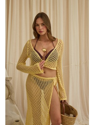 Bohemai Rubina Sarı Triko Crop Etek Takım