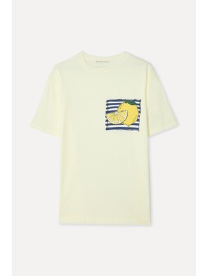 Mudo Kadın Sarı Baskılı Bisiklet Yaka T-Shirt