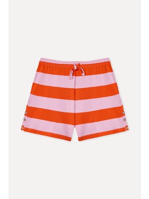 Mudo Kadın Pembe Comfort Fit Çizgili Şort