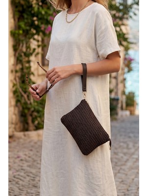 Vivazzaluxe Doğal Hasır Örme Orta Boy Kadın Yazlık Portföy Clutch Çanta