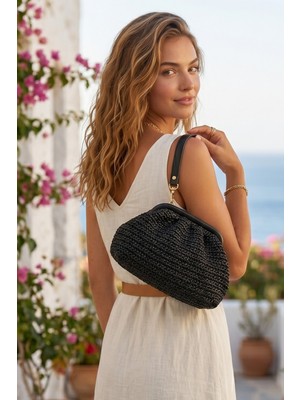 Vivazzaluxe Vintage Model Örme Hasır Kadın Portföy Clutch Çanta